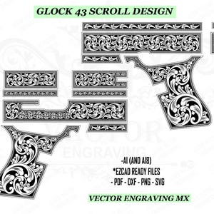Glock 43 Engraving Template, Scrollwork Slide Design, Laser Ready Vector