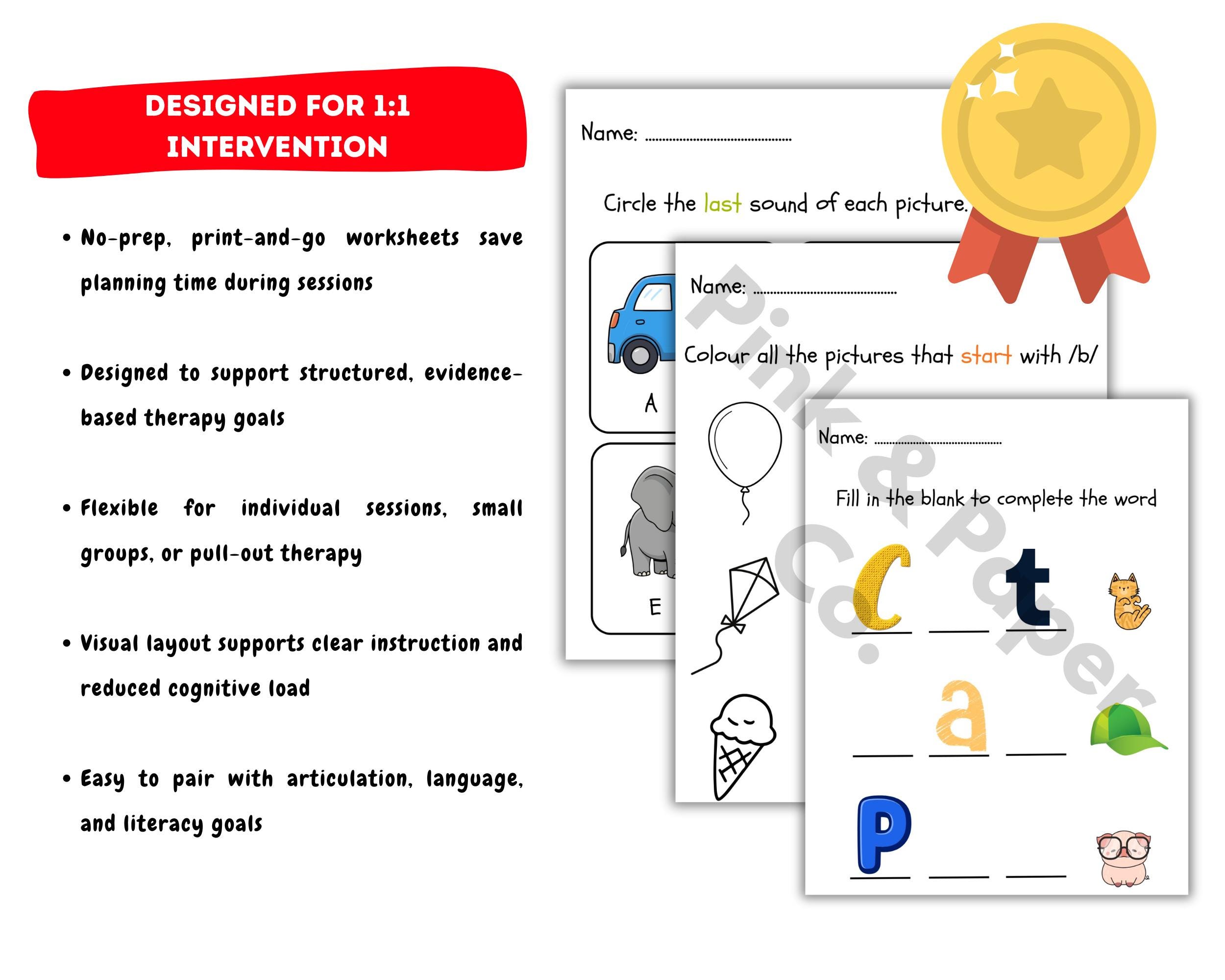 Slp R Printables SLP Phonological Awareness Worksheets | Beginning & Ending Sounds ...