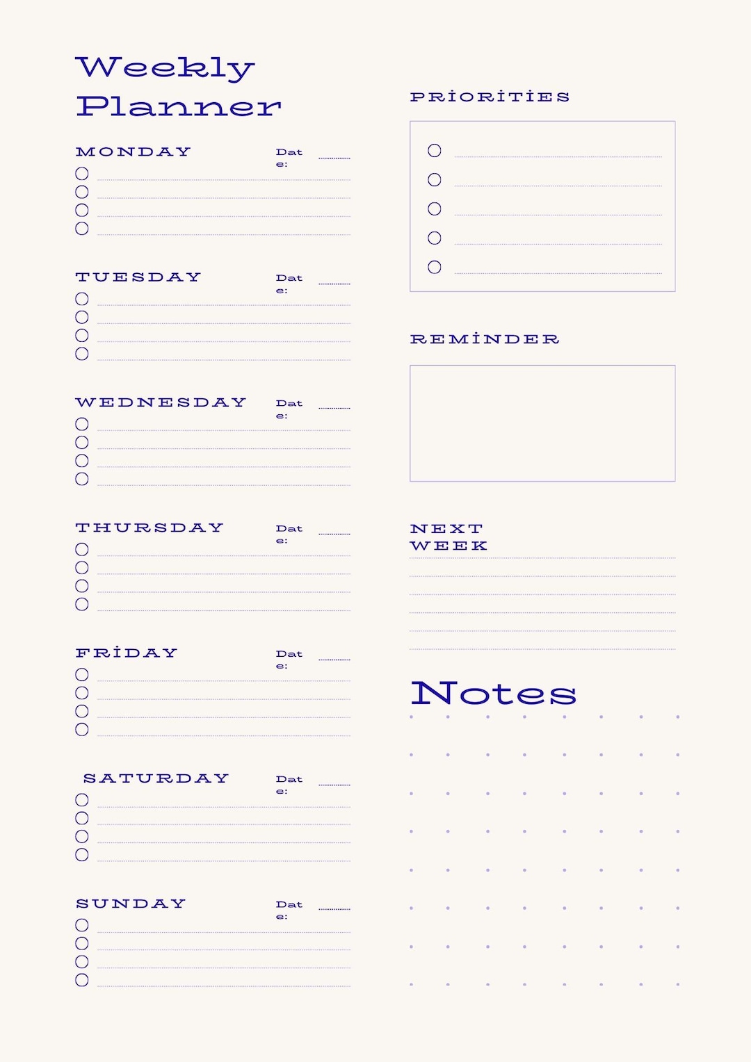 Minimalist Weekly Planner: A4 Printable Organizer (PDF & JPEG) - Etsy