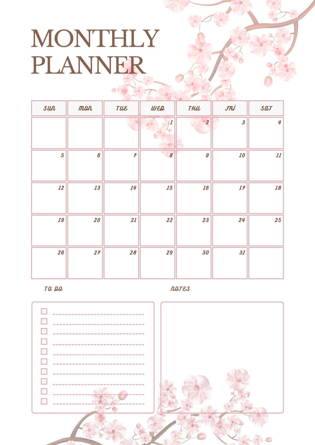 Cherry Blossom Monthly Planner Pink Floral A4 Organizer (PDF & JPEG) - Etsy