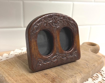 Vintage Hand Carved Wood Double Oval Photo Frame | Cottagecore Decor