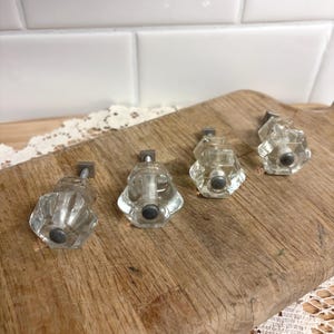 Vintage Clear Glass Cabinet Knobs, Antique Style Drawer Pulls, Cottage Hardware (Tulip or Hex)