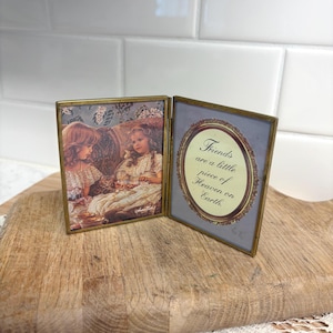 Vintage Brass Hinged Double Picture Frame | Romantic Cottage Quote Photo Frame