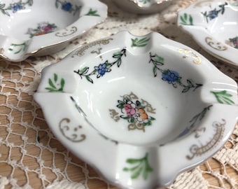 Vintage Japan Floral Porcelain Ashtray | Petite Cottagecore Trinket Dish | Mini Ring Dish | Shabby Chic Vanity Decor | Sold Individually