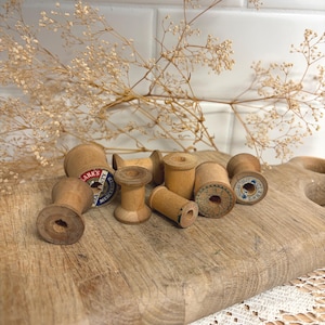 Antique Wooden Thread Spools Lot of 8 | Clark's Coats Brooks Silk Mercerized | Vintage Sewing Bobbins | Primitive Decor