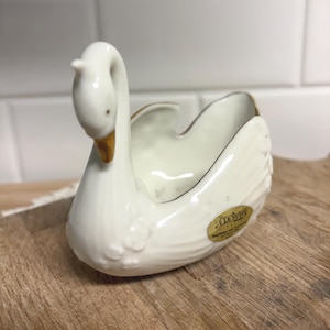 Vintage Crown Classics Swan Dish | 18K Gold Trim Porcelain Trinket Bowl