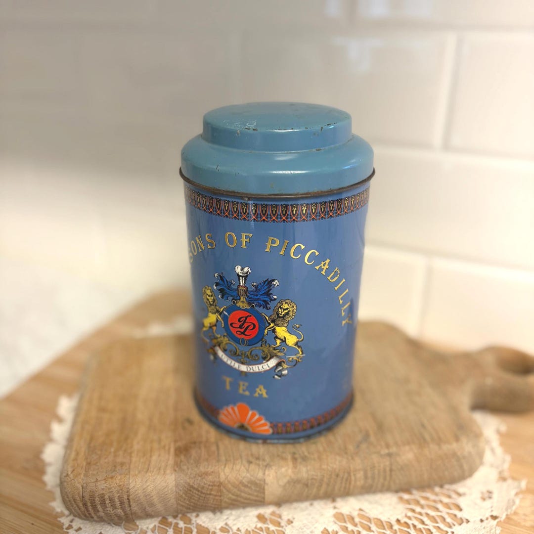 Vintage Jacksons Piccadilly Blue Tea Tin – Lion Crest Kitchen Storage ...