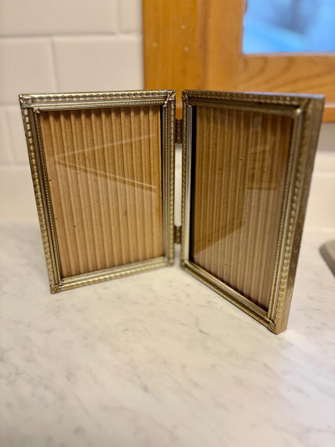 Vintage 5x7 Double Brass Picture Frame | Hinged Bi-fold Frame | Gold ...