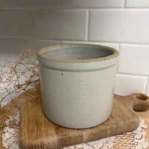 Antique Stoneware Crock | Gray White Utility Pottery Jar | Primitive Farmhouse Kitchen Crock | Rustic Cottage Kitchen Decor