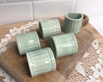Sage Green Ceramic Napkin Rings Set of 5, Cottage Table Decor, French Country Dining, Celadon Glaze Napkin Holders, Vintage Style