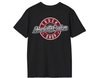 Amerikanisches Custom Truck Shop T-Shirt | Vintage Logo, Vaterländischer Ärmelstreifen
