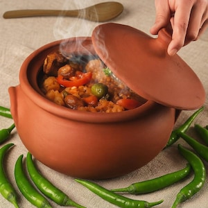 Olla de terracota con tapa: Biryani de arcilla sin esmaltar hecho a mano