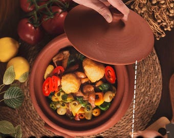 Handmade Clay Cazuela with Lid: Unglazed Terracotta Cooking Pot, Mexican Style Earthenware