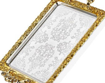 Bandeja de servir turca dourada e prateada: decoração otomana com alças