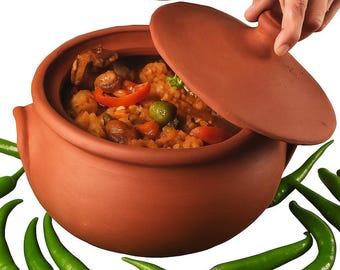 Terracotta Cooking Pot with Lid: Handmade Unglazed Clay Biryani Handi