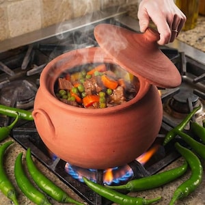 蓋付き大型テラコッタ調理鍋：手作り、伝統的、ヘルシー、ビリヤニ