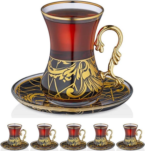 Gold türkische Teegläser Set: Vintage Party Trinkgefäße, Geschenk für Frauen