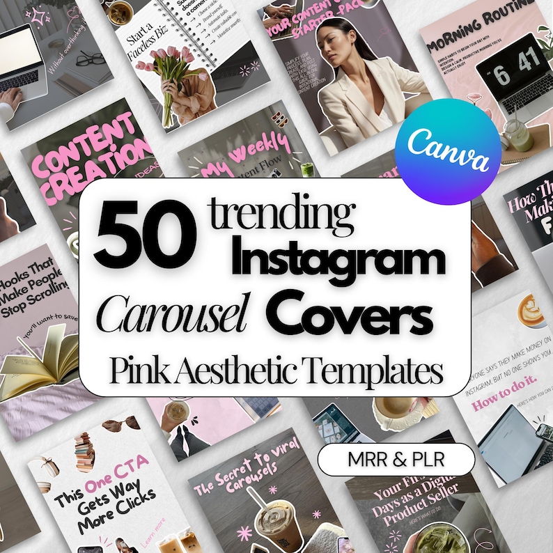 Pink Instagram Carousel Templates | Canva Social Media Kit (MRR PLR) - Etsy