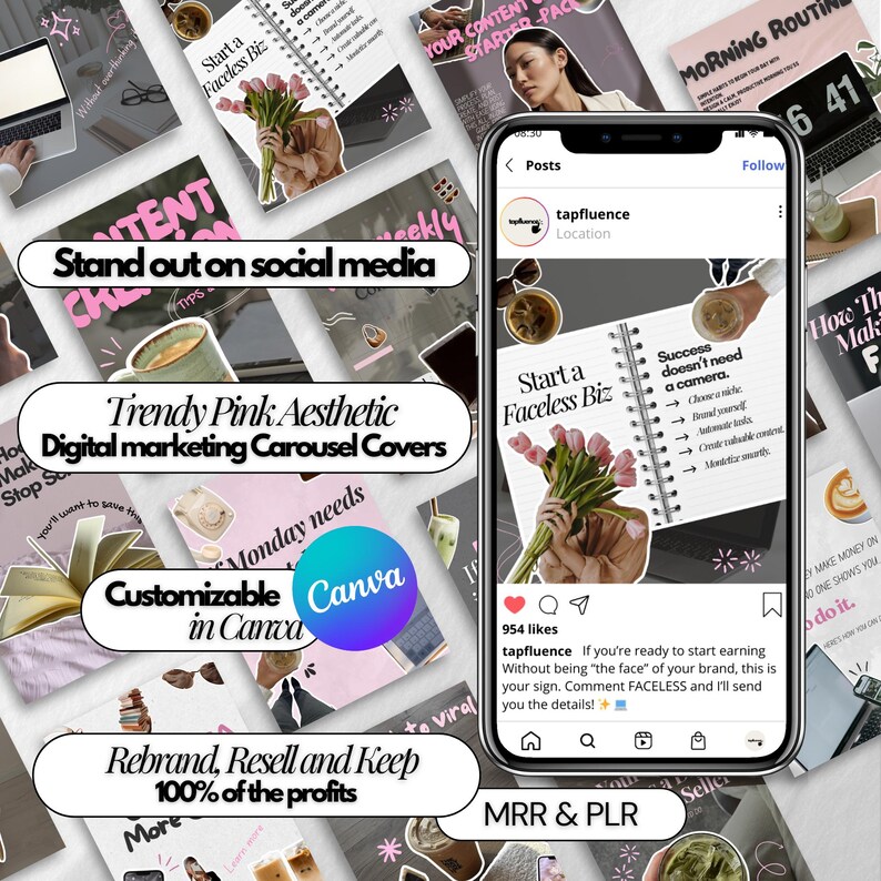 Pink Instagram Carousel Templates | Canva Social Media Kit (MRR PLR) - Etsy