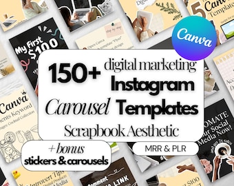 Ponad 150 szablonów karuzeli do scrapbookingu na Instagramie w Canva do edycji | Prawa odsprzedaży PLR MRR