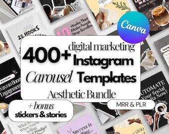 400+ Instagram Carousel Templates Bundle | Canva Digital Marketing Kit (MRR/PLR)