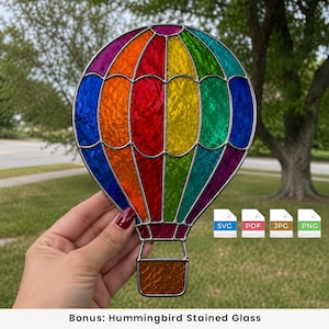 Patrón de vidriera de globo aerostático, atrapasol de vidriera SVG PDF plantilla de descarga digital DIY Cricut Glowforge