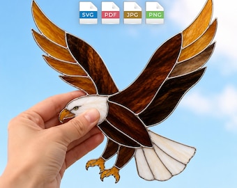 Patrón de vidriera de águila en formato SVG y PDF / Atrapasueños de pájaros para manualidades (descarga digital) / Ideal para principiantes / Arte mural de vida silvestre y decoración del hogar (regalo)