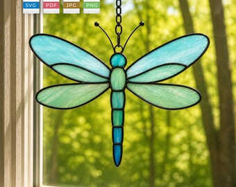 Diseño de vidriera de libélula / Atrapasueños de insectos DIY (descarga digital) / Decoración de ventanas inspirada en la naturaleza / SVG PDF PNG JPG / Vidriera