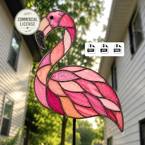 Pink Flamingo Stained Glass Pattern, Flamingo Plant Stake Template, DIY Glass Craft, Commercial License