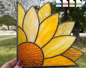 Modello di vetrata angolare con fiori, acchiappasole a forma di girasole, fai da te, per Cricut, Glowforge, taglio laser, SVG, per principianti, decorazione per finestre