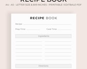 Recipe Book Printable PDF | Editable Recipe Pages | Blank Recipe Journal | A4 A5 Letter 6x9 | Minimal Cookbook