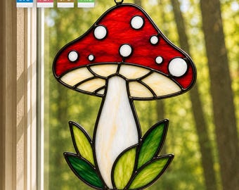 Mushroom Stained Glass Pattern | Cottagecore Suncatcher Digital Download | Fungi Nature Decor | Svg Pdf Png Jpg | Stain Glass