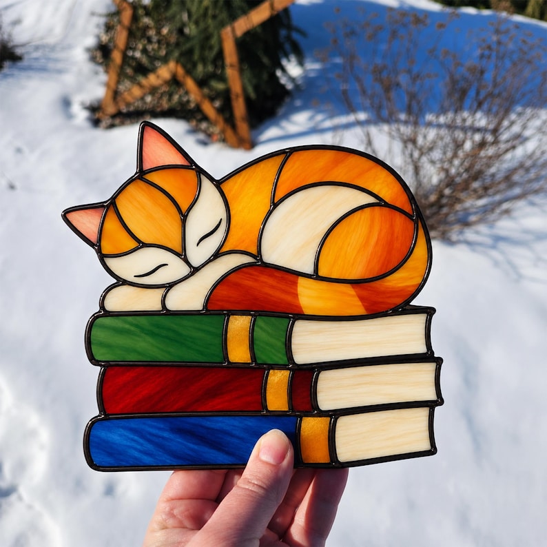 Sleep Guide.pdf Cat on Books Stained Glass Pattern PDF SVG | Sleeping Cat Suncatcher ...