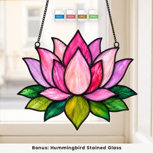 Mönster för lotusblomma i målat glas | Suncatcher SVG PDF | Lotusblomma i färgat glas | Utskrivbar mall | Numrerad skärguide