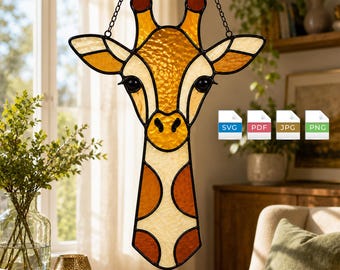 Diseño de vidriera de jirafa / Atrapasueños de jirafa (descarga digital) / Regalo de decoración safari DIY / SVG PDF PNG JPG / Vidriera