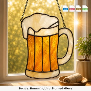 Patrón de vidriera para jarra de cerveza en formato SVG y PDF, atrapasoles de vaso de cerveza (descarga digital), plantilla de corte para atrapasoles de cerveza artesanal, Cricut Glowforge
