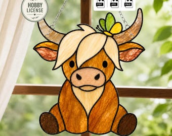 Highland Cow Stained Glass Pattern PDF, Baby Cow Suncatcher Pattern, Beginner Stained Glass, Farmhouse Decor, Copper Foil DIY, Hobby Use