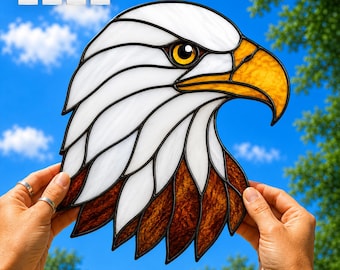 Motivo a vetrata con aquila in formato SVG / Modello acchiappasole con aquila calva / Decorazione murale con uccelli, idea regalo per la casa / Download digitale