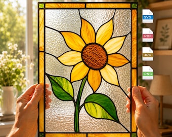 Sunflower Stained Glass Pattern SVG PDF | Floral Window Panel DIY Digital Download | Beginner Friendly | Hummingbird Bonus