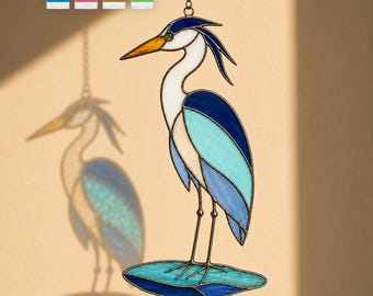 Patrón de vidriera de garza azul en PDF y SVG, plantilla de atrapasoles de pájaro, descarga digital de arte mural costero, regalo para ella, colibrí de regalo.