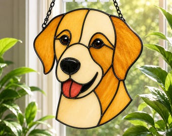 Modello di vetrata con cane in formato SVG / Modello acchiappasole con muso di cane / Decorazione murale per animali domestici, download immediato / Download digitale