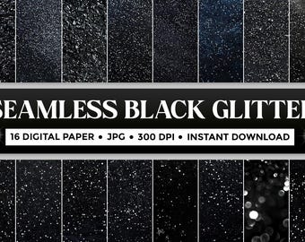 Black Glitter Digital Paper: Seamless Sparkle Textures (Instant Download)