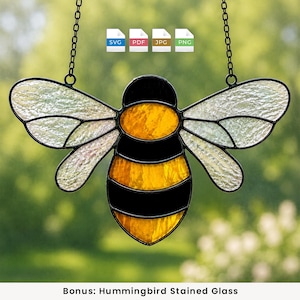 Bee Stained Glass Pattern SVG, Bumblebee Suncatcher PDF, Honeybee Printable DIY, Beginner Stain Glass Template | Numbered Cutting Guide