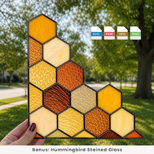 Honeycomb Corner Stained Glass Pattern | Bee Suncatcher Template | Hexagon Mosaic SVG PDF | Digital Download | Nature Lover Gift