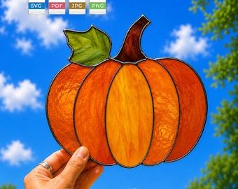 カボチャのステンドグラス模様、ハロウィンのサンキャッチャーSVG PDF DIYデジタルダウンロードCricut Glowforge秋のガラス工芸