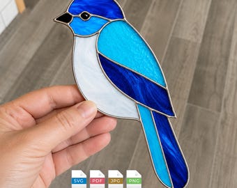 Patrón de vidriera Bluebird SVG PDF / Atrapasueños imprimible / Guía de corte / Cricut Glowforge / Diseño Blue Bird