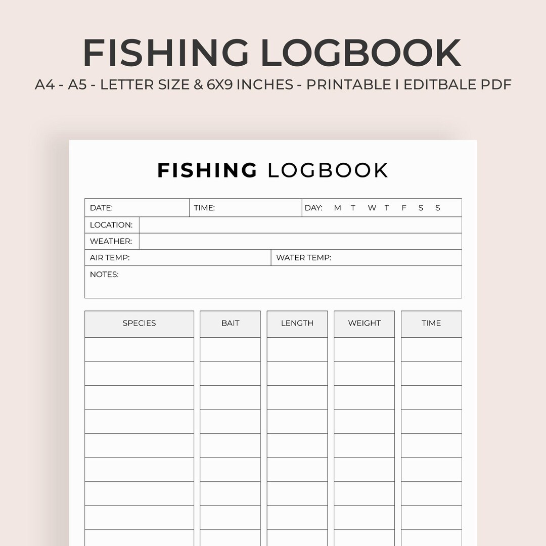 Fishing Logbook Printable | Editable Fishing Journal | Ai Eps Pdf Jpg ...