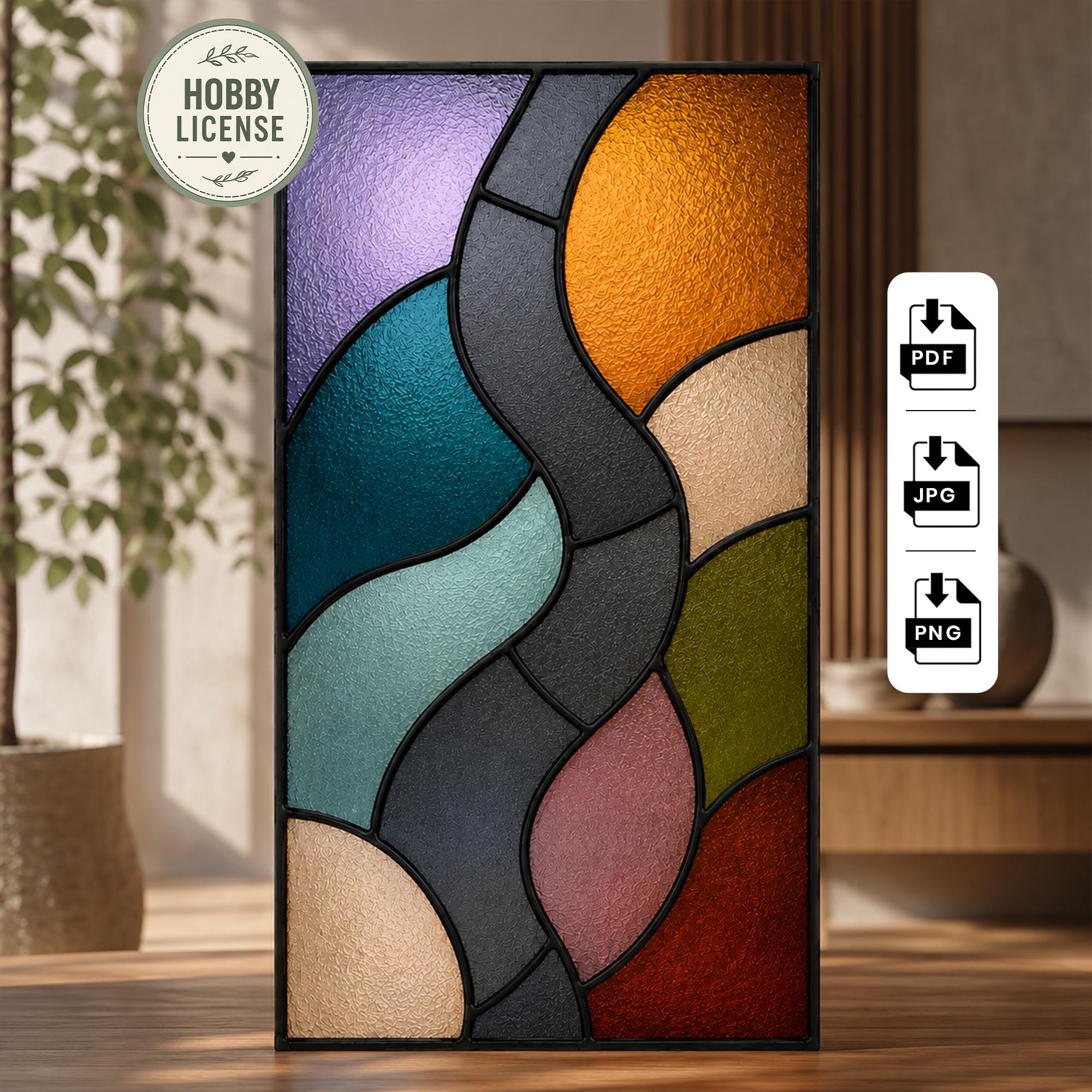 34 Stained Glass Crafts Kids Can Make 30 Abstract Stained Glass Pattern, Modern Curved Suncatcher Design,…
