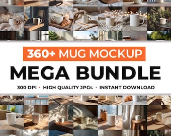 Muggmodellpaket | 360+ vit keramisk kaffekopp, bohemisk livsstil (direktnedladdning)