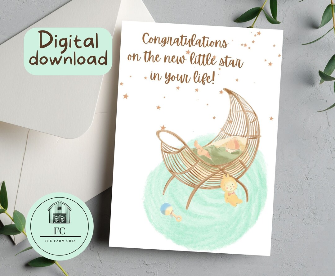Baby Congratulations Printable Card Greeting Card Instant Download 5 X ...